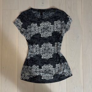 INC International Concepts Black and White Lace Print Tee